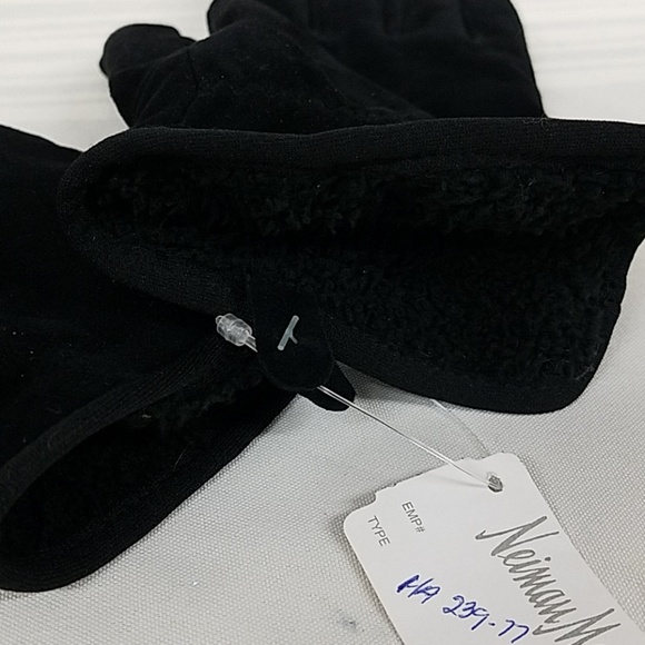 NWT Neiman Marcus Black Suede Gloves Soft Fleece Lined - Picture 3 of 3